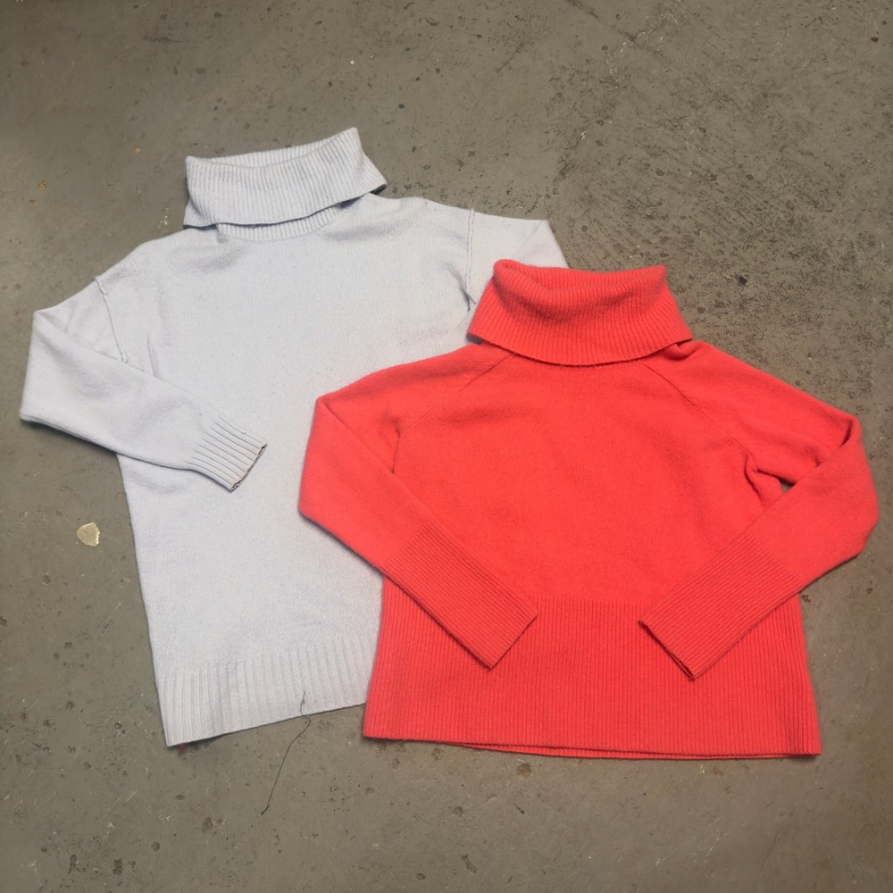 Athleta Wool Cashmere Turtleneck Sweater Bundle XS Coral Pink Light Blue 2 Pack